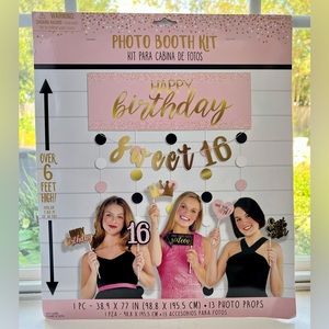 Glitter Gold & Pink Sweet 16 Photo Booth Kit 14pc